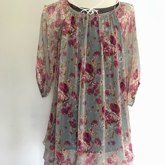 TOI ET MOI Ruffled Floral Chiffon Dress, S/M - Picture 1 of 8